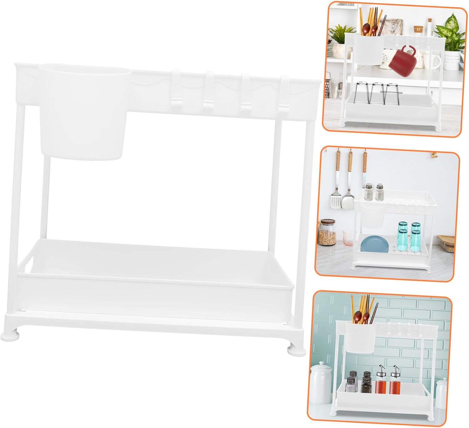 Under Sink Organizer Kitchen Storage Rack Sliding Basket Cabinet Organizer with Hook Removable Large Capacity Multipurpose Sink Rack for Tidy Kitchen Easy Assembly and Space-saving