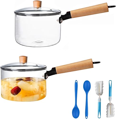 Inevoc Paquete de 2 ollas de vidrio para estufa, juego de ollas de vidrio transparente de 60 onzas1.8 L para cocinar, cacerola con tapa, resistente Inevoc Paquete de 2 ollas de vidrio para estufa, juego de ollas de vidrio transparente de 60 onzas1.8 L para cocinar, cacerola con tapa, resistente