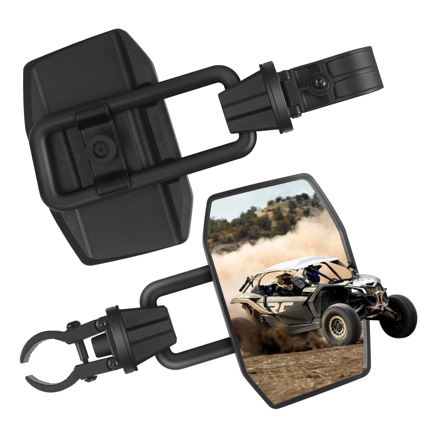 UTV Side Mirrors, UTV Convex Mirrors for 1.65-2 Inch Roll Bar Compatible with Polaris RZR Can Am Maverick X3 Honda Talon Pioneer Kawasaki Mule Teryx, Multi Adjustment Aluminum Alloy Bracket