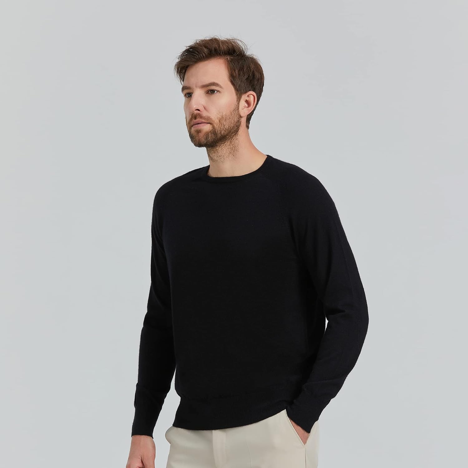 GreenMount Men’s Raglan Long Sleeve 100% Worsted Cashmere Crewneck Sweater for All Seasons - Image 3