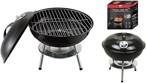 J&V TEXTILES Parrilla redonda para barbacoa, parrilla de carbón portátil de 14 pulgadas, parrilla ligera para fiesta de barbacoa, doble ventilación
