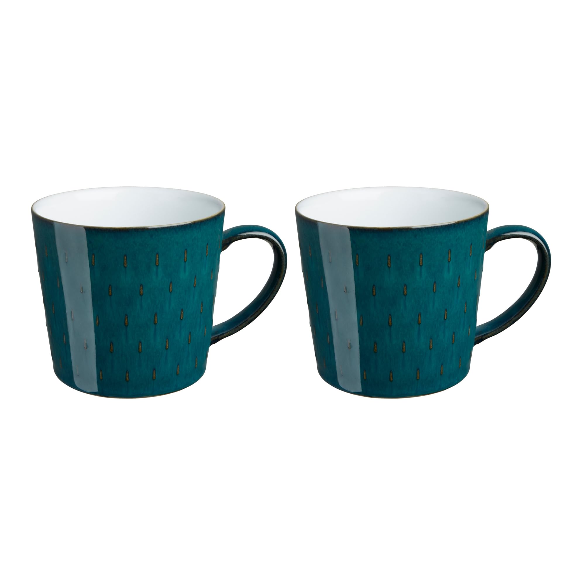 Denby Green - Wich Patterned Coffee Mug Set Of 2 - 400Ml Large Stoneware Ceramic Cascade Tea Mug Set For Home & Office - Dishwasher Safe, Microwave Safe - White Glaze - Chip Resistant