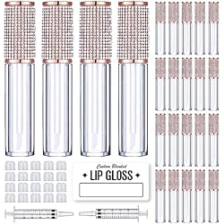 24 Pcs Empty Crystal Rhinestone 5ml Lip Gloss Tubes with Wand for Lipgloss | Cute Rhinestone Lipgloss Bottles, Crystal Lip Gloss Containers Supplies Kit, 2pcs Syringes Included, Labels Included