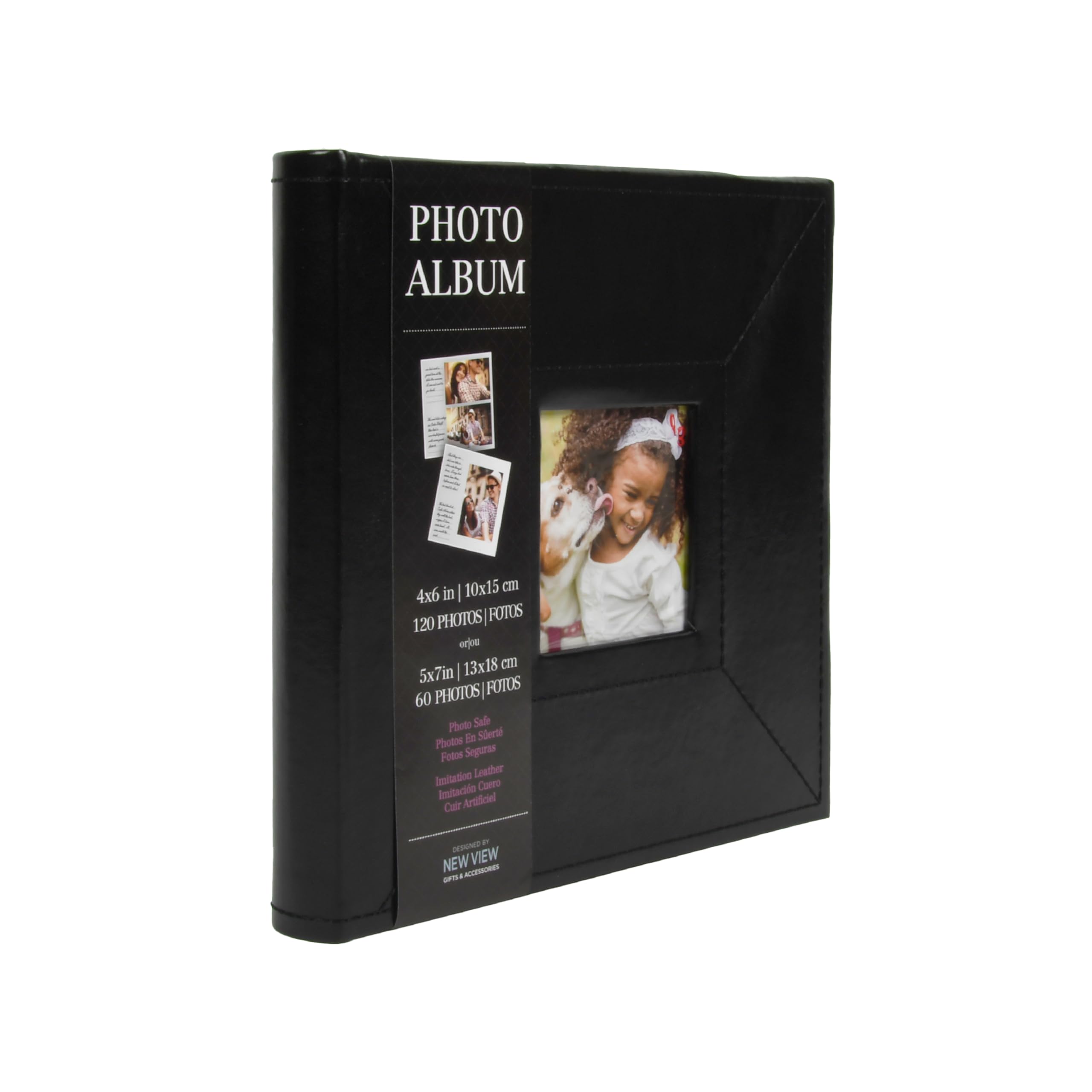 Album fotografico in ecopelle nera con copertina per finestra, contiene foto da 120 a 10 x 15 cm
