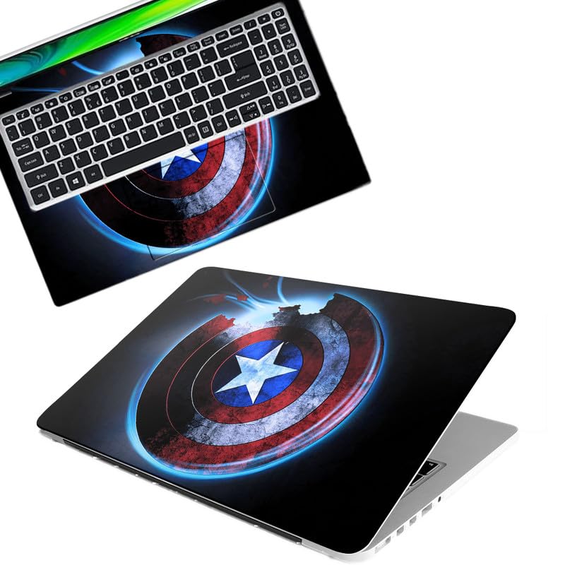 Captain America Shield Full Body Vinyl Laptop Skin/Sticker/Cover Upto 15.6 Inches Laptops Laminated-Removable-HD Quality Compatible for Hp-Dell-Sony-Lenovo-Asus etc.(15×10 Inches)