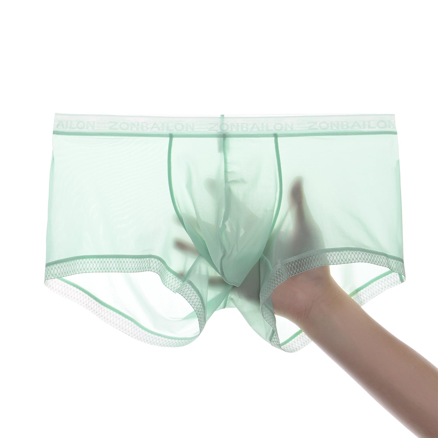 ZONBAILON Breathable Ice Silk Men's Boxer Briefs See-Through Underwear Trunk Transparent Stretch