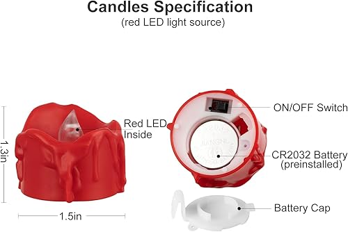 Miniatura 6 de Velas rojas parpadeantes con temporizador, diseño de fusión (plástico), velas LED sin llama que funcionan con pilas para fiestas, bodas, Navidad y