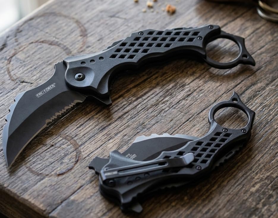 Image of Tac-Force Folding Pocket Knife 8.5 inch with 3 inch 3Cr13 Hawkbill Blade, Finger Flipper, Liner Lock, Black ABS Handle & Pocket Clip