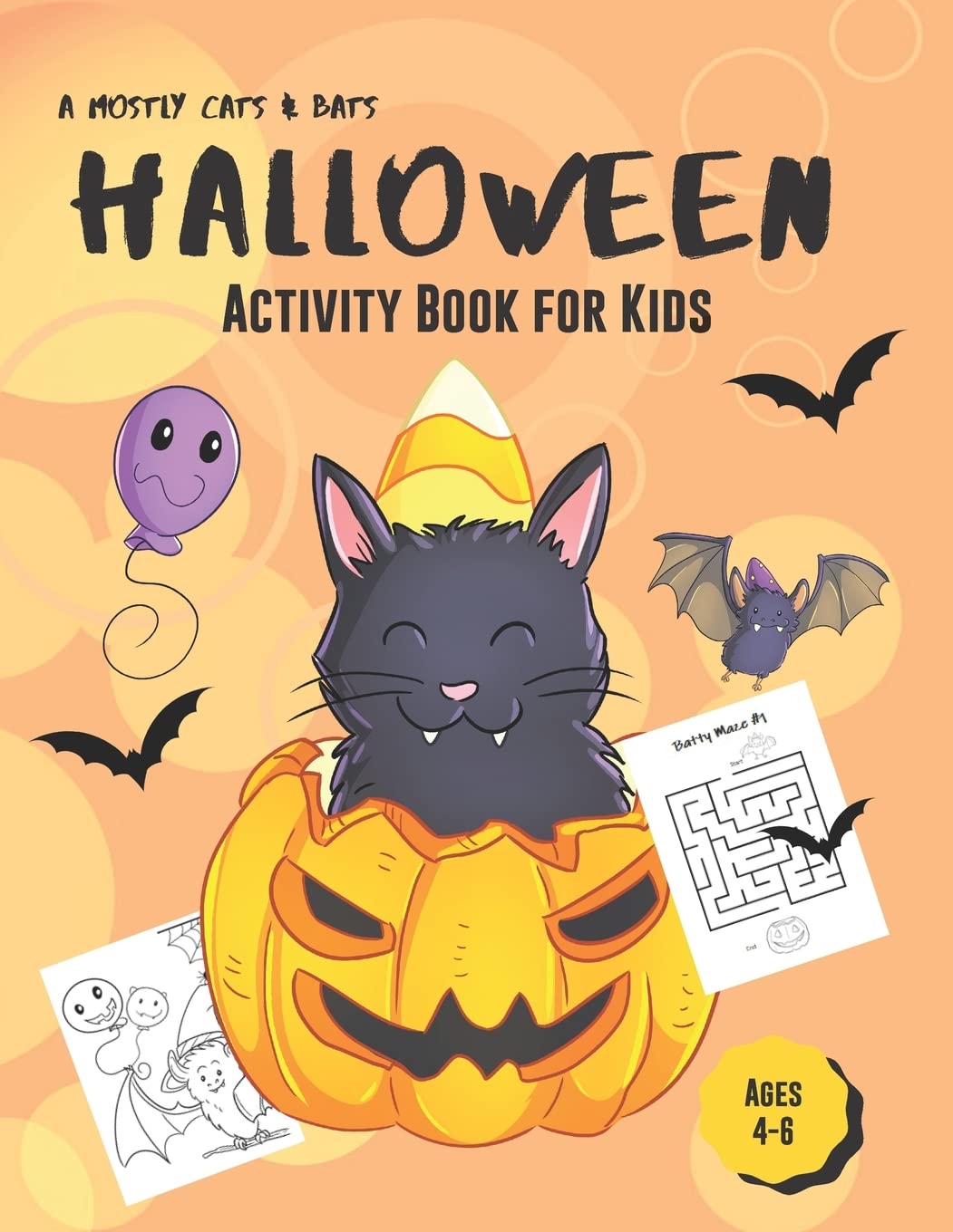 Halloween Activity Book for Kids: A Mostly Cats and Bats Workbook with Coloring, Word Search, Word Scramble and More!