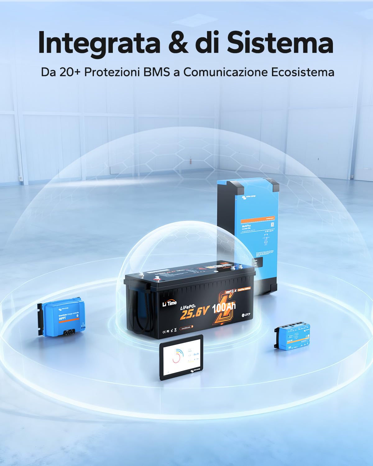 LiTime Batteria Litio 24V 100Ah LiFePO4 con Bluetooth supporta Victron, CAN/RS485, BMS 100A, 4000-15000 Cicli, Protezione Temperatura, Ideale per Camper, Barche, Sistemi Off-Grid