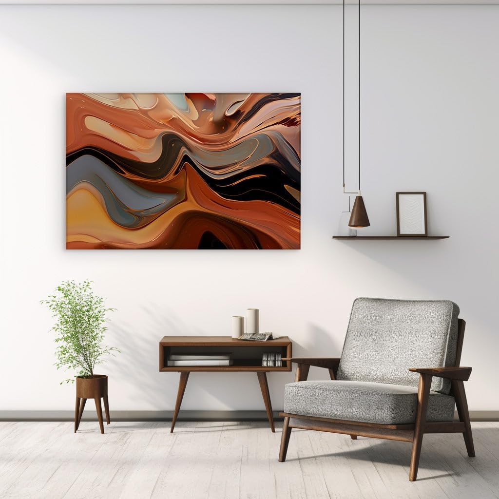 Canvas for Living room. Fluid Dreams in Coffee and Shadow: Unlocking the Abstract Metallica, 27 x 18 inch Canvas Wall Art - Contemporary Masterpieces - Modern Home Decor