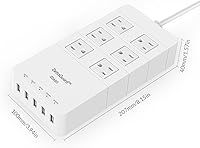 Vista 5 de ZG250 Zapatilla pequeña, con dos salidas, para viajes, protector de sobrecarga, con puerto de carga USB, y cable de 5 pies, color negro. Blanco