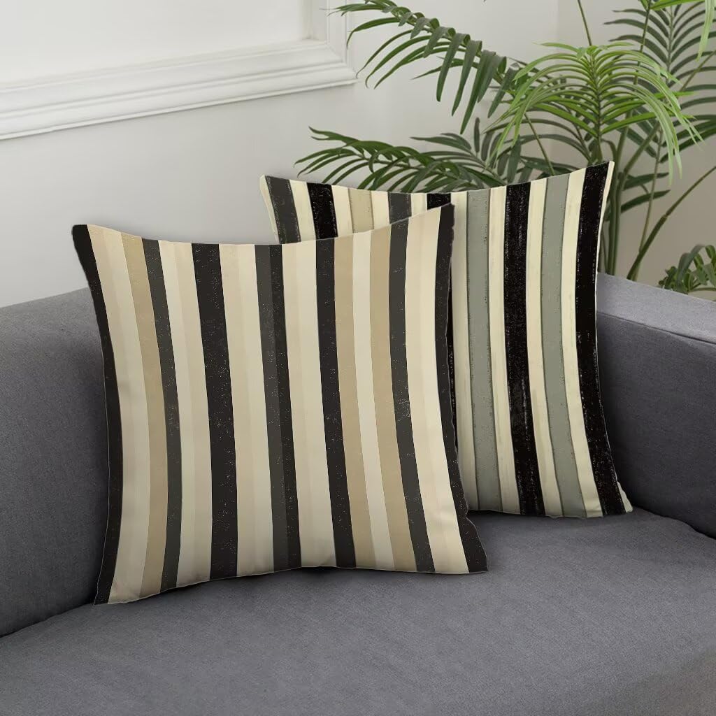 Set di 2 federe per cuscini in velluto a righe, 45,7 x 45,7 cm, double-face, con cerniera invisibile, morbide, marroni, per soggiorno, decorazione della casa