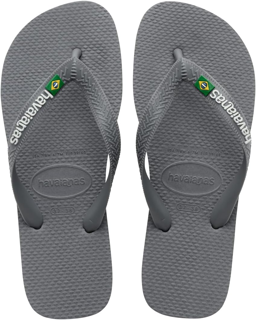 Havaianas Women's Brazil Logo Flip flops - Spring and Summer Sandals for Women - Steel Grey, 7/8