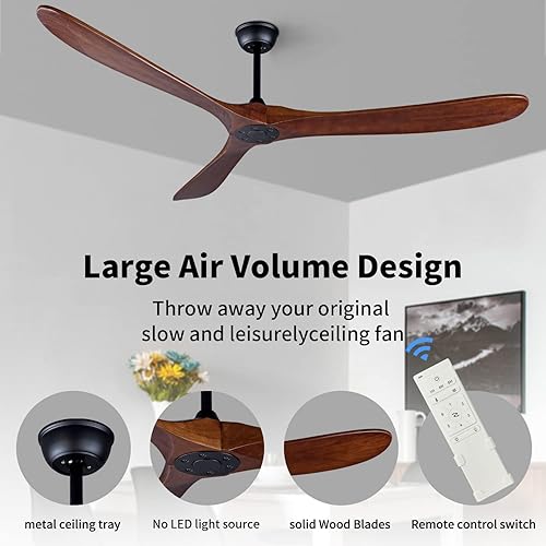 Miniatura 6 de FOBLKS Ventilador de techo de sala de estar de 70 pulgadas, ventilador de techo de dormitorio con control remoto, 2 varillas bajantes, motor CC