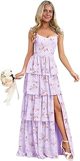 Tiered Ruffle Bridesmaid Dresses for Women 2025 Long Chiffon Formal Evening Dress with Slit - Buy now