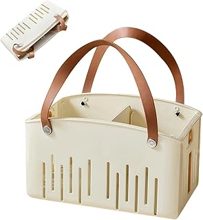 Portable Shower Caddy Basket Plastic Collapsible Cleaning Organizer Storage Tote with Handle Removable Divider for College, Dorm Room, Camp, Gym, Dorm, Bathroom (White)