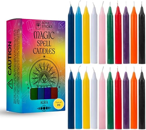 Soul Sticks Aura - Velas cónicas de hechizo mágico de 4 pies, 20 unidades, ideales para altar, rituales, ceremonias, vela púrpura de meditación para