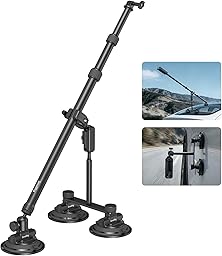 SMALLRIG Car Mount for Insta360 X5/X4/X3, for DJI OSMO 360 Camera, for GoPro, Triple Suction Cup Mount Kit with 120cm/47.2" Invisible Telescopic Selfie Stick, Ball Head, Magic Arm Clamp, Adapter -5843