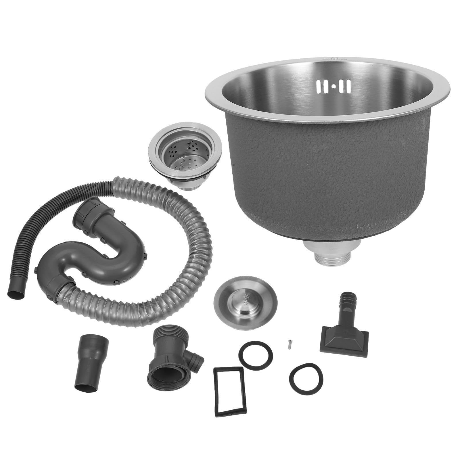 Fregadero Redondo Pequeño de Acero Inoxidable con Accesorios de Desagüe y Rebosadero, Resistente Corrosión, Adecuado para Cocina Camper y Uso Diario