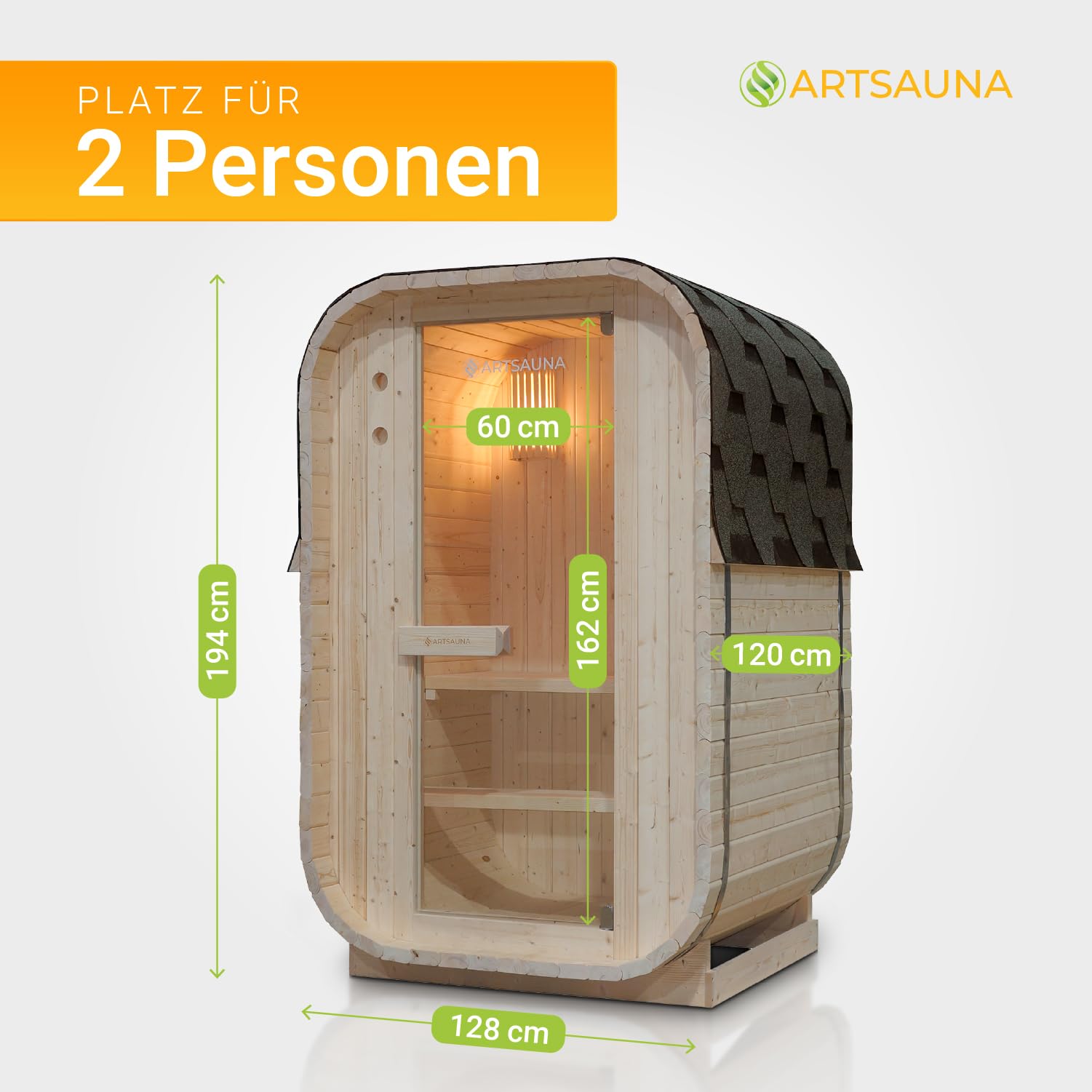 Artsauna Fasssauna Nolvik S Outdoor-Sauna Fichtenholz 3,6 kW Ofen LED Komplettset Winterfest Cube Design