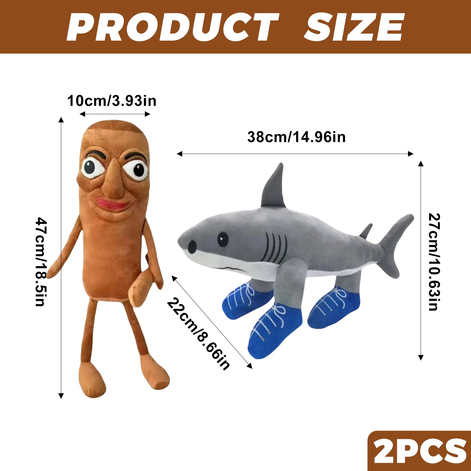 SiumPklay Italian Brainrot Plush, 2PCS Tralalero Tralala Plush Shark with Exaggerated Expressions - Image 2