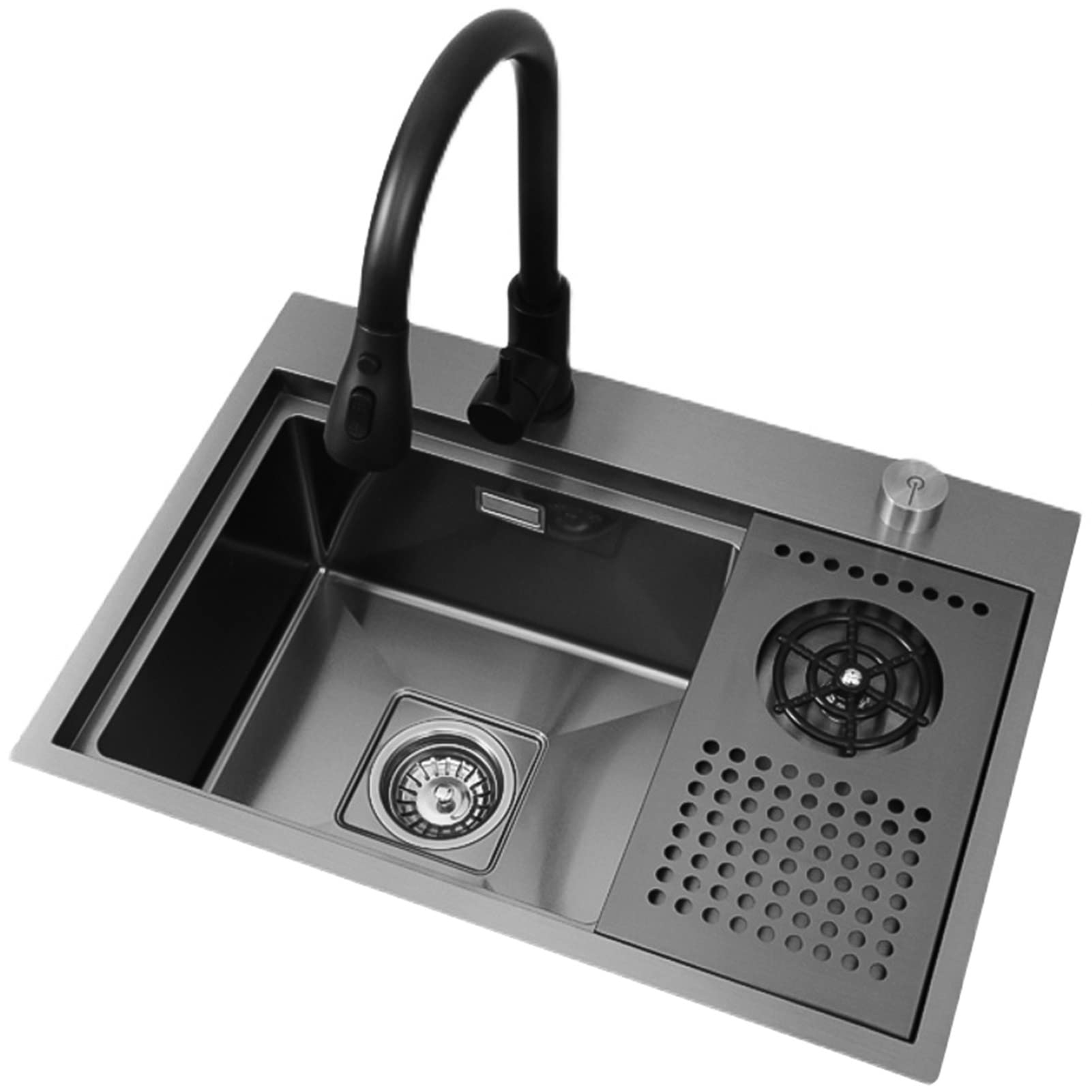 ZQFHSX Kitchen Sink With Glass Rinser,Stainless Steel Workstation Bar Sink, Cup Washer Spray Rinser For Hotel Cafe Restaurant (Color : Black-D, Size 60x43x21cm)