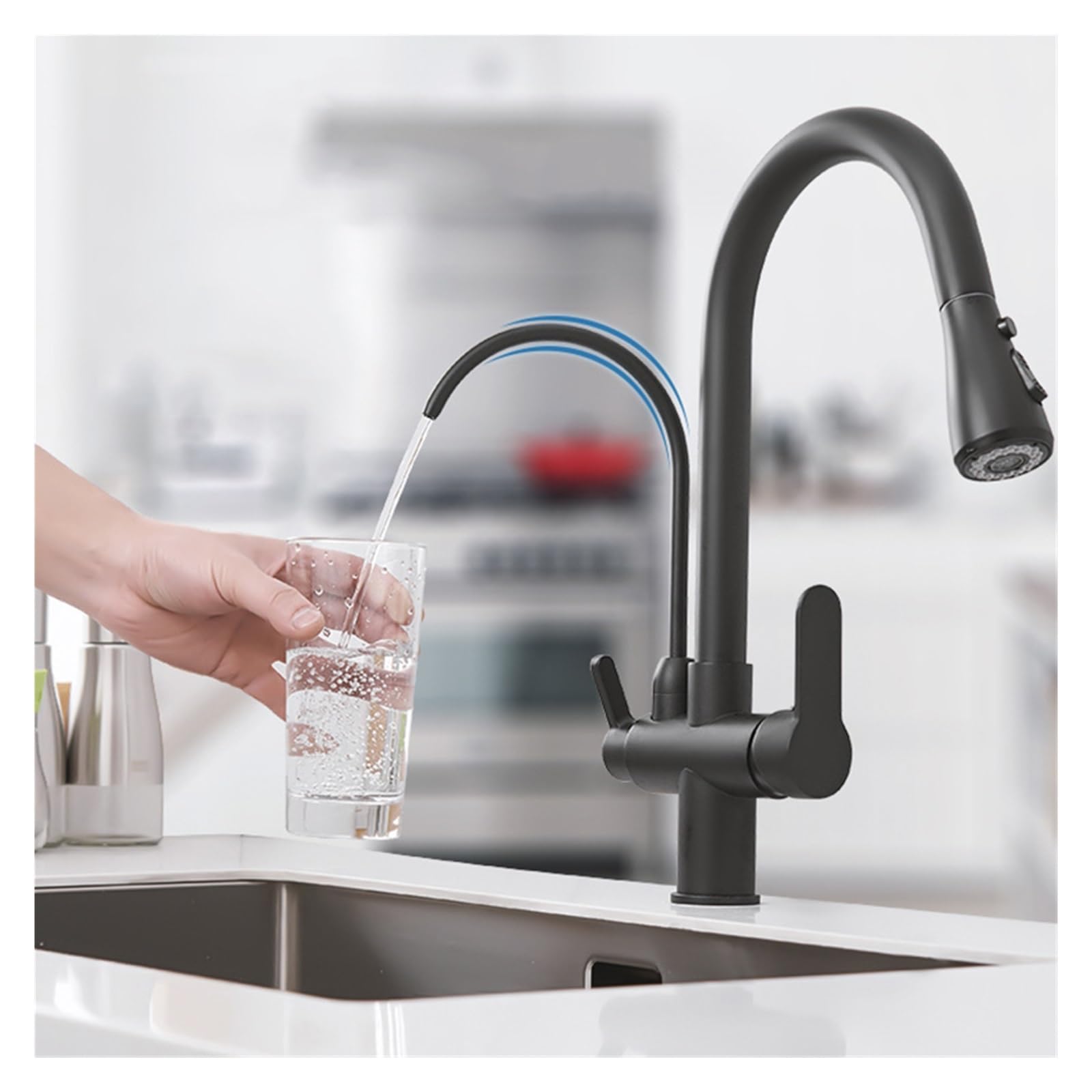 Grifos mezcladores para Fregadero Grifo de Cocina extraíble Giratorio 360 Grados Mezclador Moderno Negro y Dorado Agua Caliente/fría Pura el hogar Restaurante.