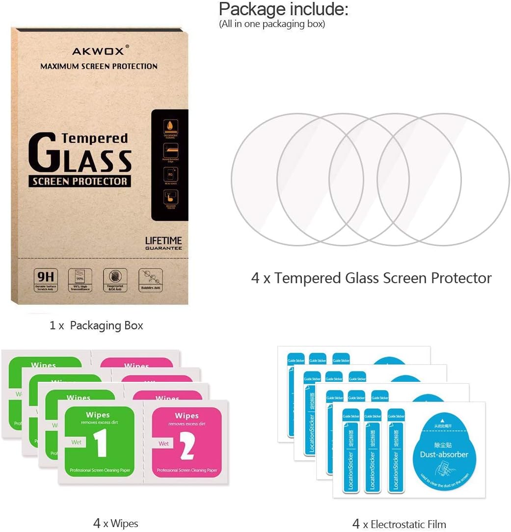 AKWOX [4 Pack] Tempered Glass Screen Protector for Fossil Q Explorist HR Gen 4, [0.3mm 2.5D High Definition 9H] [Anti-Scratch] Screen Protector for Fossil Q Explorist HR Gen 4