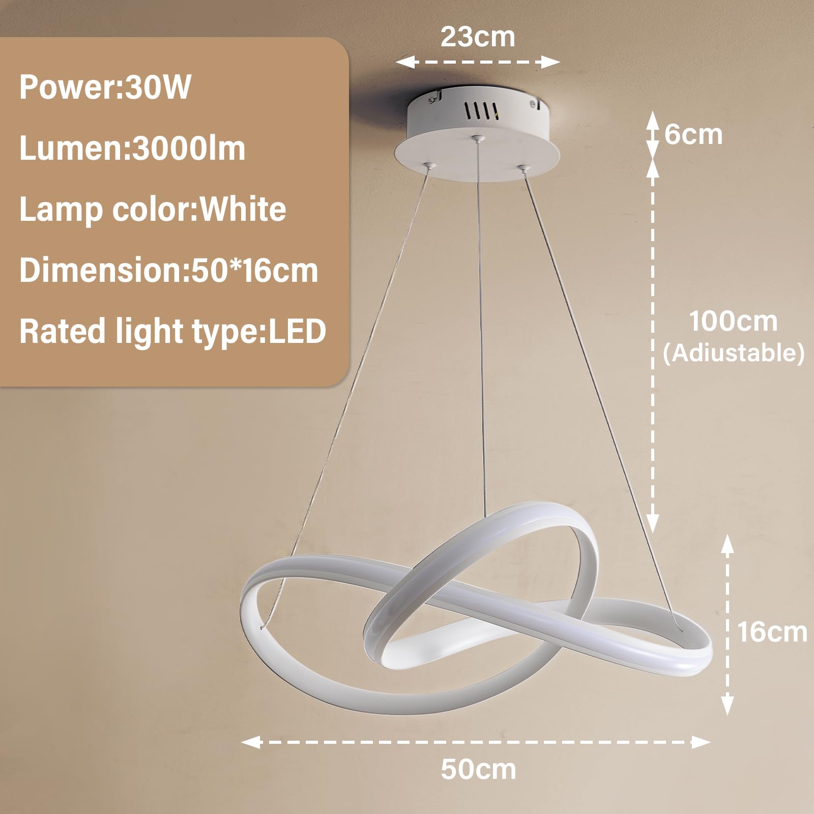 Lampadario Soggiorno, Lampada a Sospensione 30W 3000Lumens, Lampadari a LED Dimmerabili 3000K-6000K con Telecomando, Adatto per Sala da Pranzo, Soggiorno, Camera da Letto, Ufficio, ecc.
