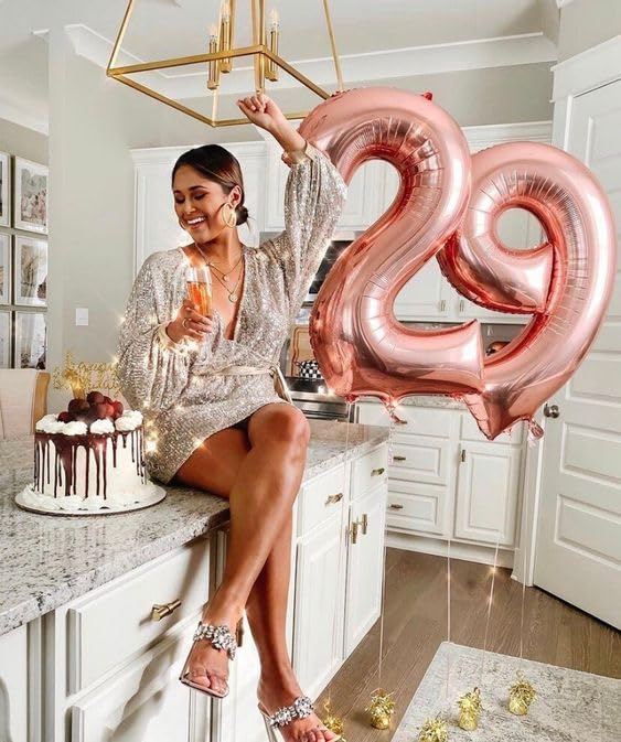 Image of 29 Balloon 40 inch Rose Gold Number Balloons for 29 Birthday Decoration | Saturated Color, Large 40 in, With Straw & Hanging Hole, For Back-to-School Season, Wedding, Christmas, New Year, Anniversary