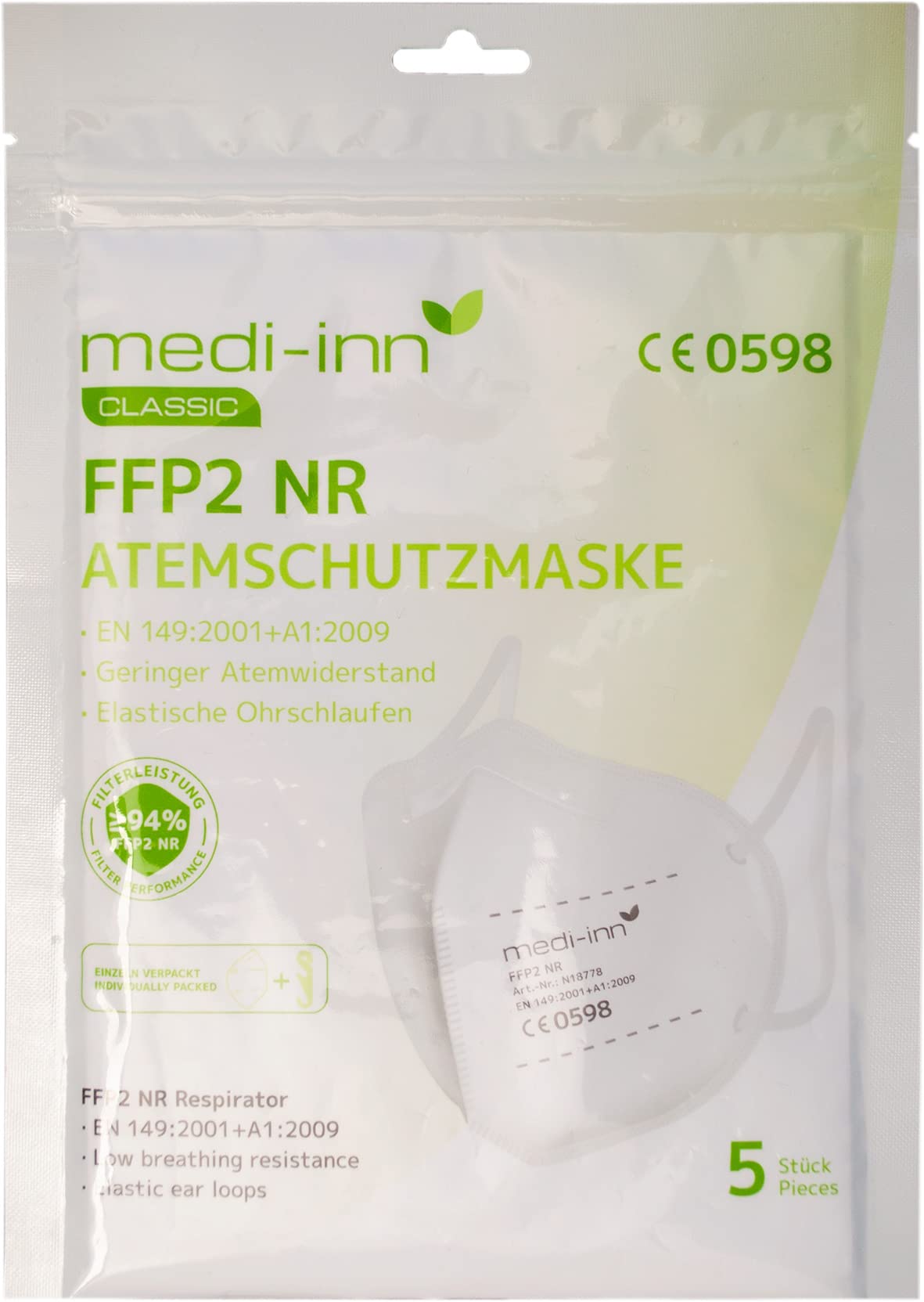 Medi-Inn+ Atemschutzmasken FFP2 weiß ohne Ventil 4-lagig