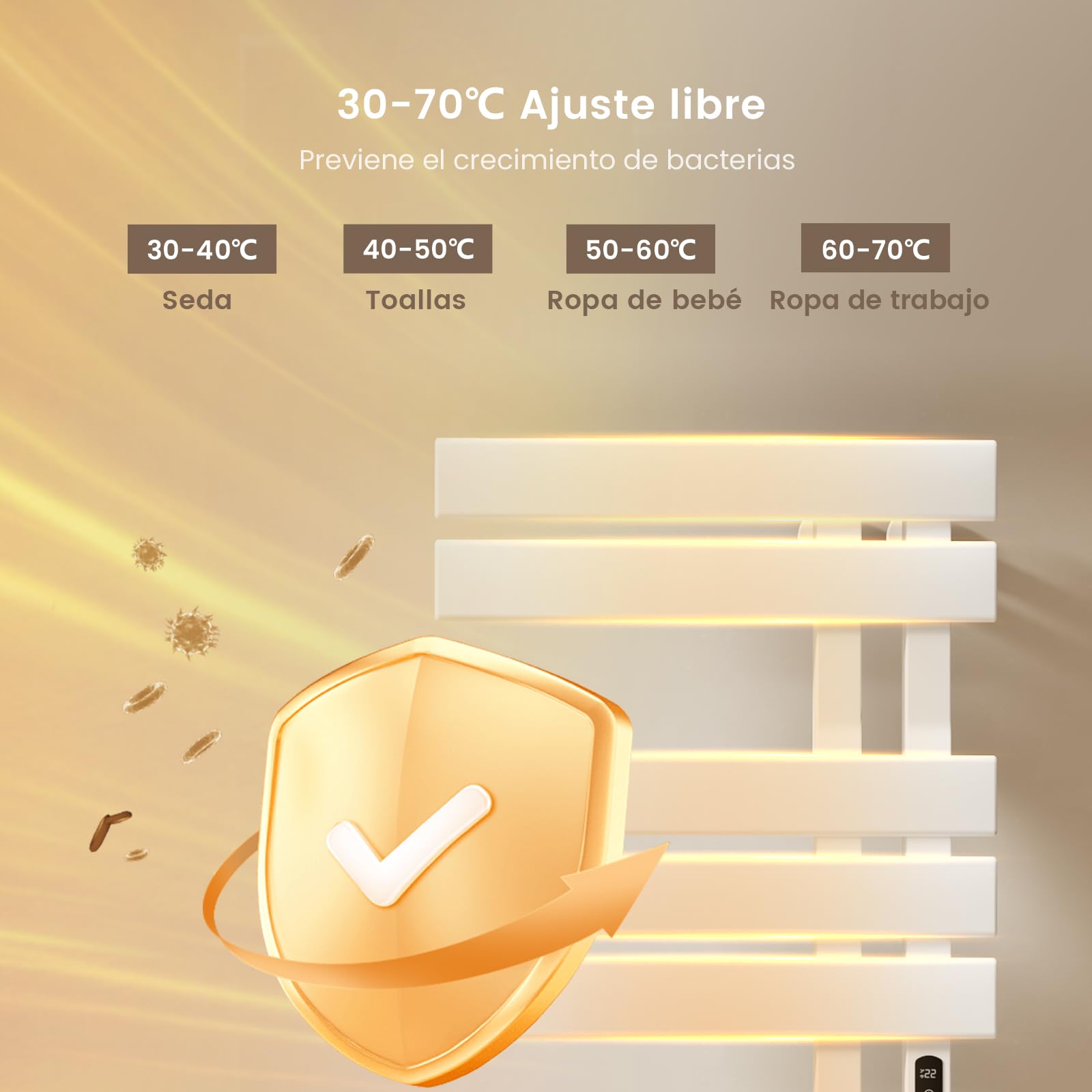 EMKE Secador de Toallas Eléctrico de 100x50cm, WiFi,Blanco,Montaje Derecho | Portatoallas Calefactado de Bajo Consumo, Control Inteligente de Temperatura, 320 W, Pantalla Táctil