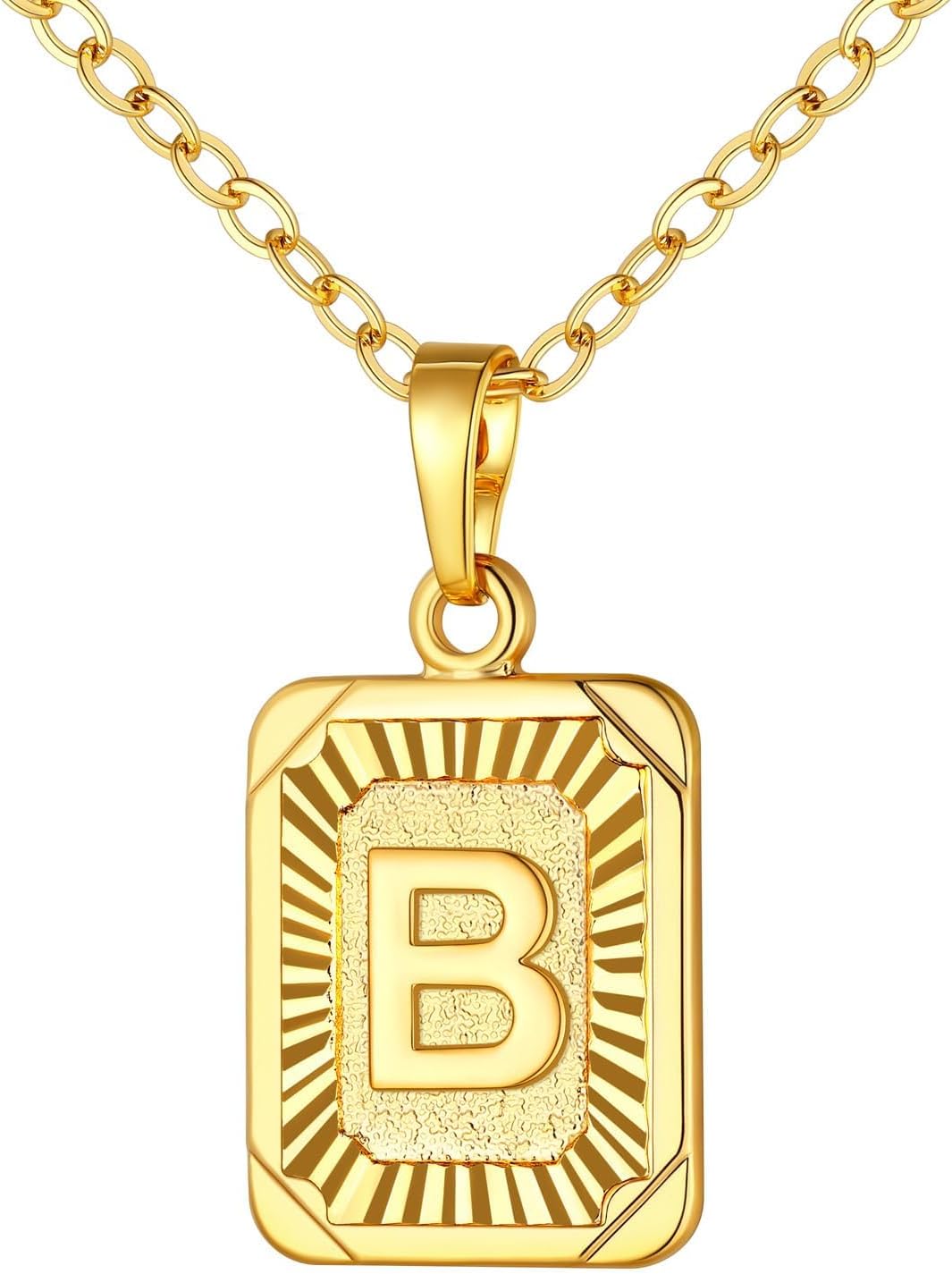 Square Initial Necklace for Women, Gold/Platinum Plated A-Z 26 Letters Pendant Necklace, Large Capital Monogram Retangle Tag Necklace, Resizable Chain 20"-22"