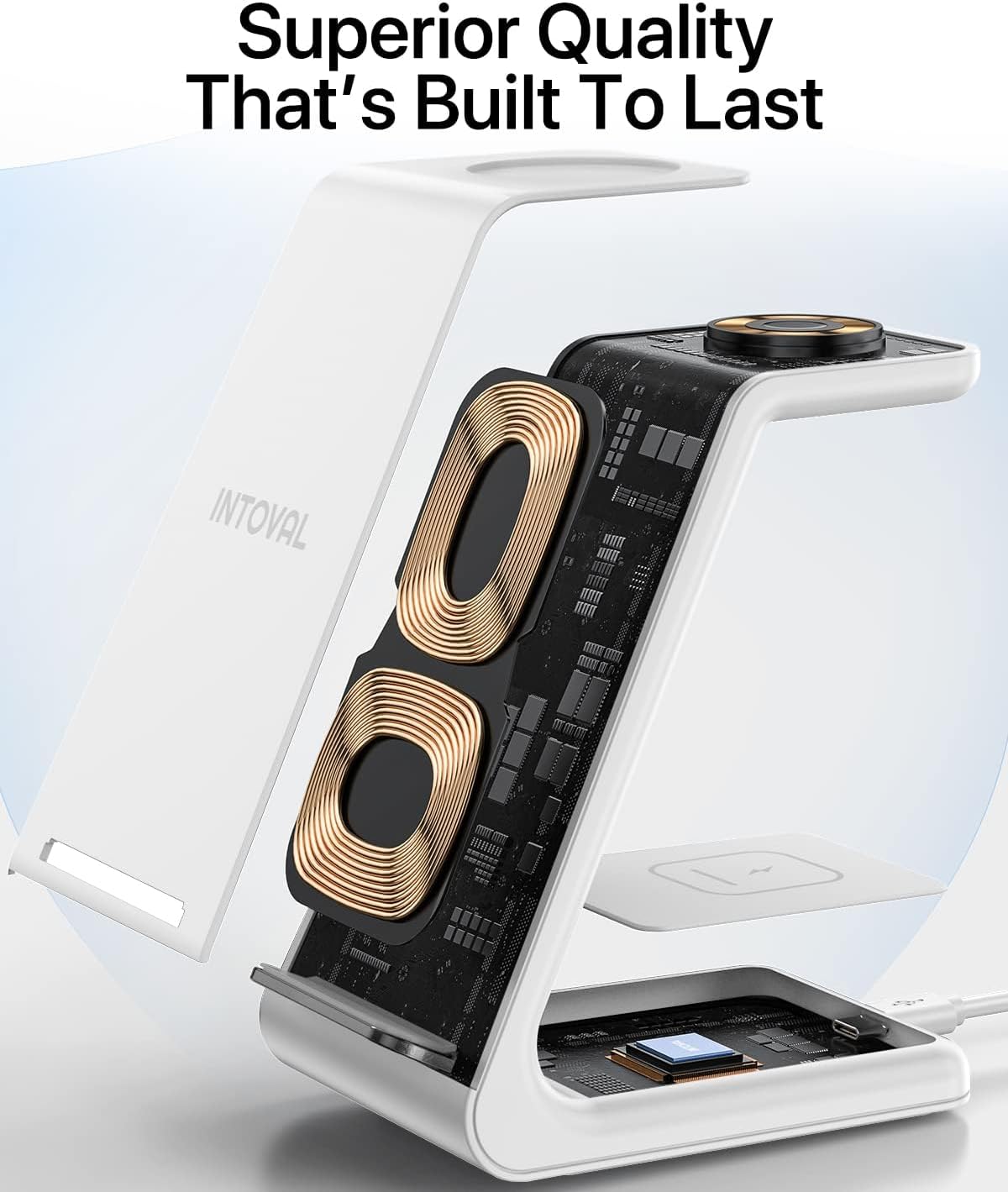 Intoval Wireless Charger,Wireless Charging Station for Samsung Galaxy Phone/Watch/Buds,fit for Galaxy S25/S24/S23/S22,Note20/10/Z Fold/FLI,Watch 8/7/6/5/4/Active 2/1, Buds3/2/Pro/Live(S3,White)