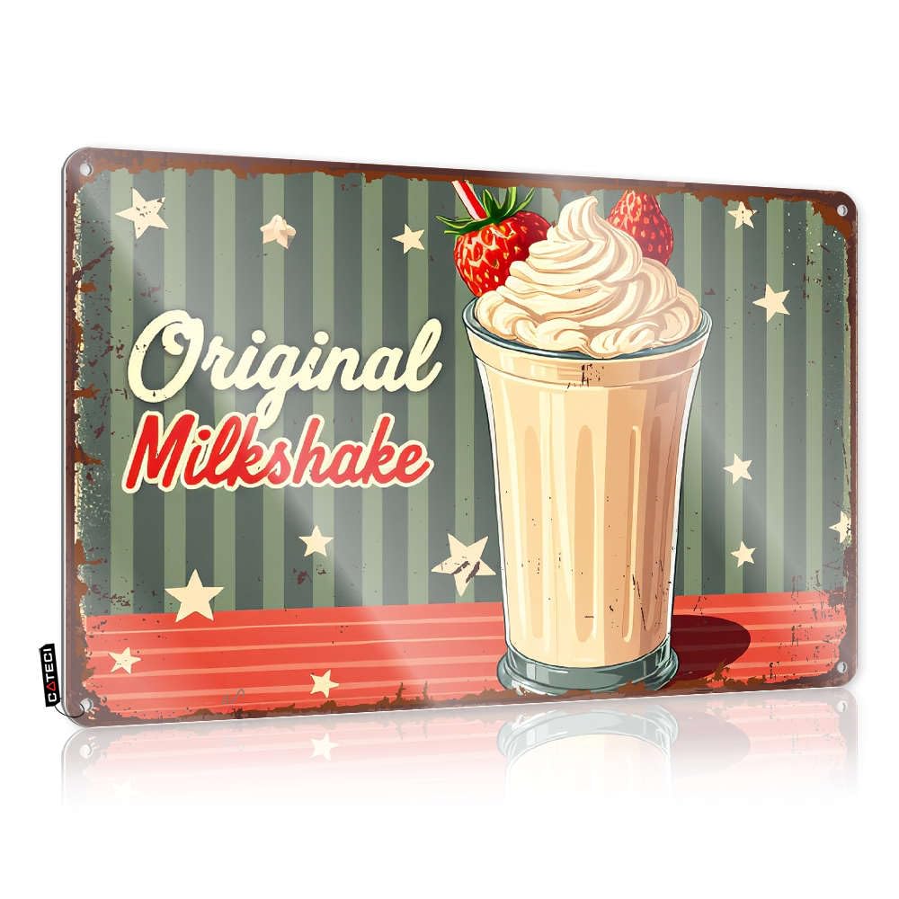 Wall Signs Metal Ready To Hang - Original Milkshake With Whipped Cream And Strawberries. Gift For Plumber For Country Bar(30X40CM)