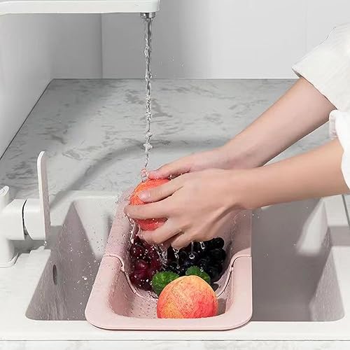 Miniatura 5 de Colador sobre el fregadero, colador plegable extensible de plástico, escurridor portátil sobre el fregadero, lavar verduras y frutas, escurrir pasta
