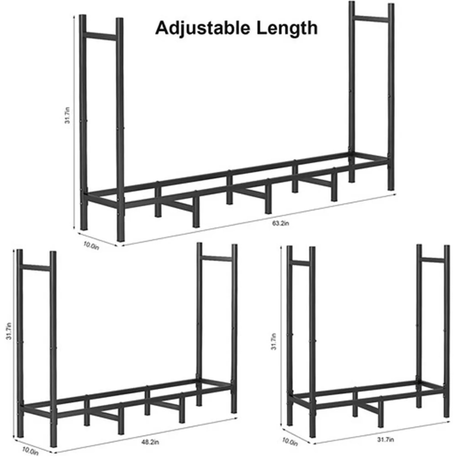 Porta legna da ardere Portalegna in metallo resistente regolabile da 4 piedi/5,3,9 piedi for lo stoccaggio della legna for caminetti interni/esterni(5.3ft Firewood Rack)