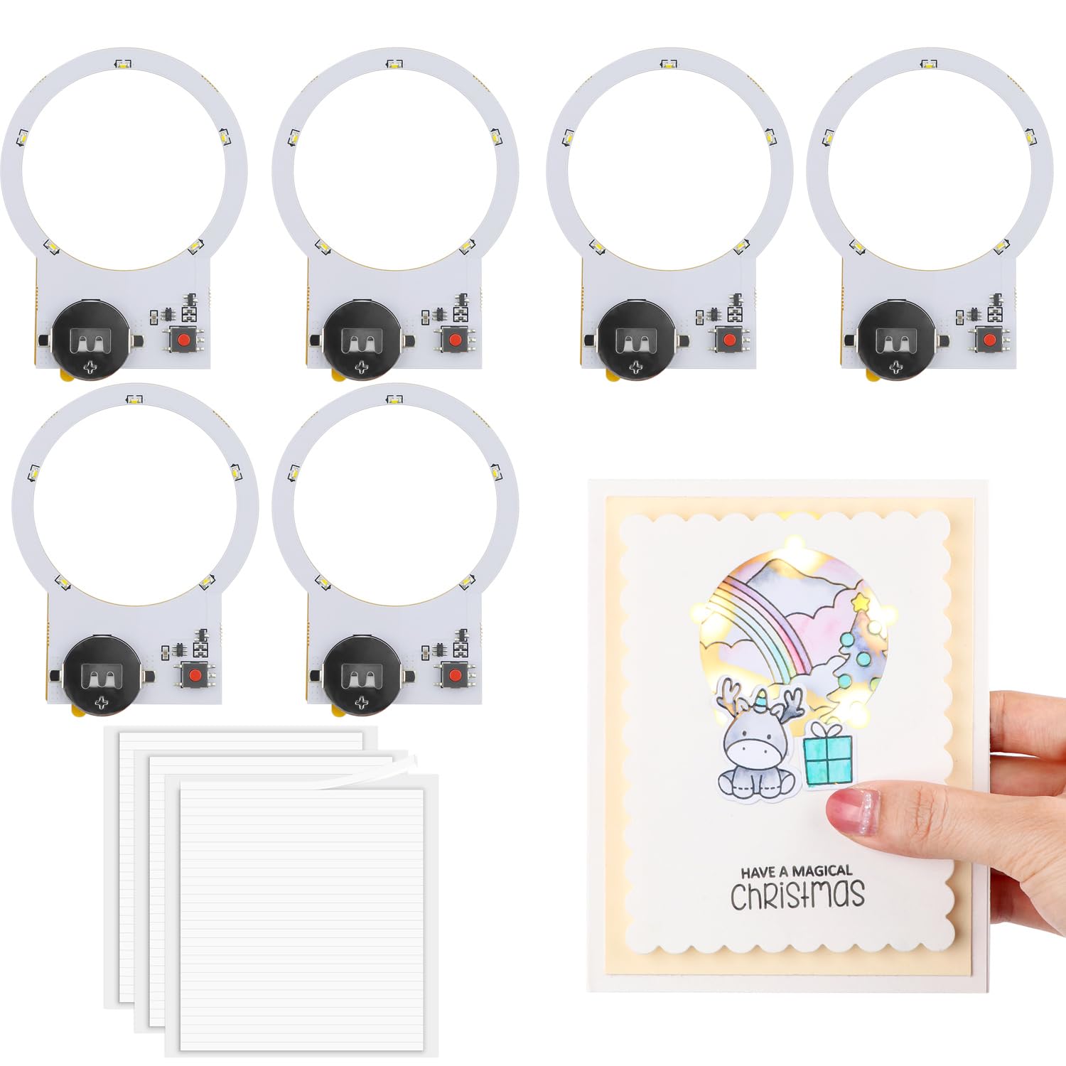 OTCRAFT 6 PCS Circular Creative Easy Halo Lights & Easy Lights for DIY Light-Up Christmas Cards Making Scrapbook Decoration ; Self-Adhesive Light-Up Units with Warm White LEDs (Without Battery)