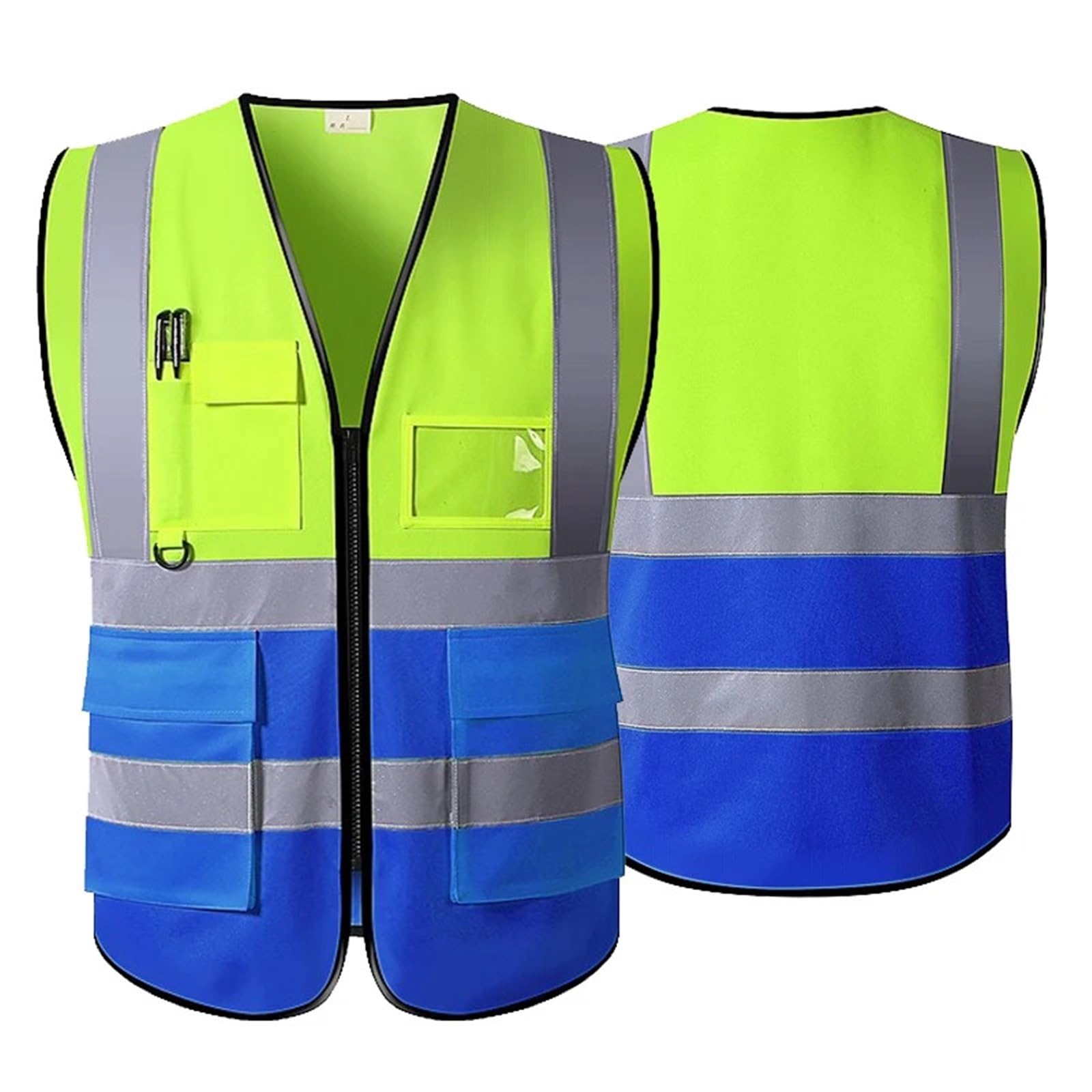 ByNGSDCC Reflective Safety Vest with Zipper & Pockets - High Visibility Construction Workwear(Yellow Blue)