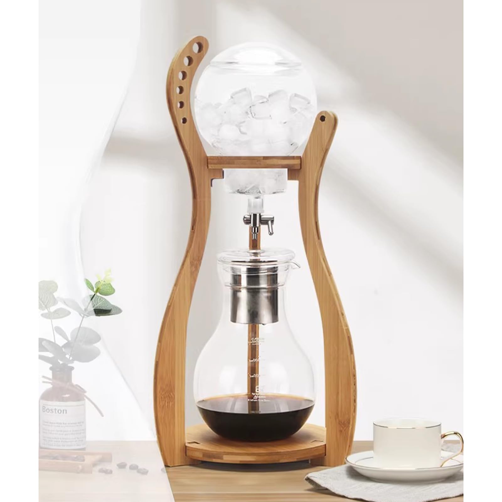 Cafetera de infusión fría, torre de café de goteo de hielo, filtro de acero inoxidable, gran capacidad de 800 ml, control de caudal, prepara 4-6 tazas, ideal para cafeterías