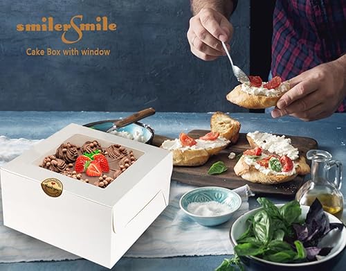 Miniatura 2 de SmilerSmile 24 cajas para pasteles de 10 x 10 x 5 pulgadas, cajas cuadradas blancas para panadería con ventana, cajas de pastelería para pasteles,
