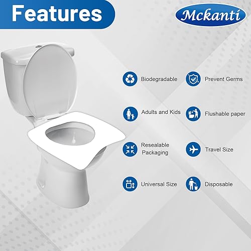Miniatura 7 de Mckanti Fundas de asiento de inodoro desechables  Paquete de 120 fundas de asiento de inodoro de papel desechables XL para adultos y niños,