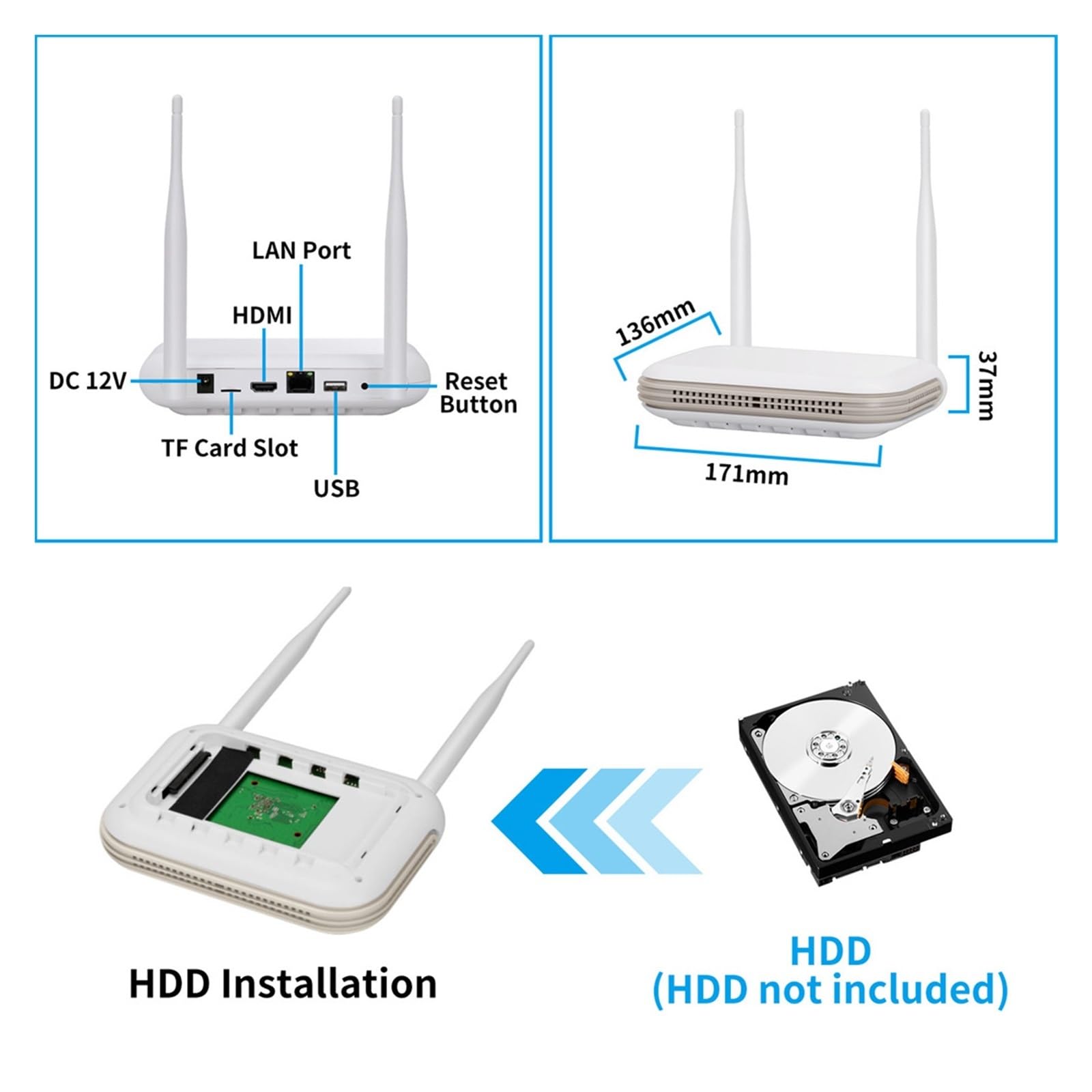 Kamera Wi-Fi, Systemy Kamer CCTV, H.265 4CH 3MP Zestaw Bezpieczeństwa NVR Wykrywanie Twarzy Kolorowy Noktowizor Bezprzewodowy Nadzór Z Dwukierunkowym, do podjazdu ogrodowego