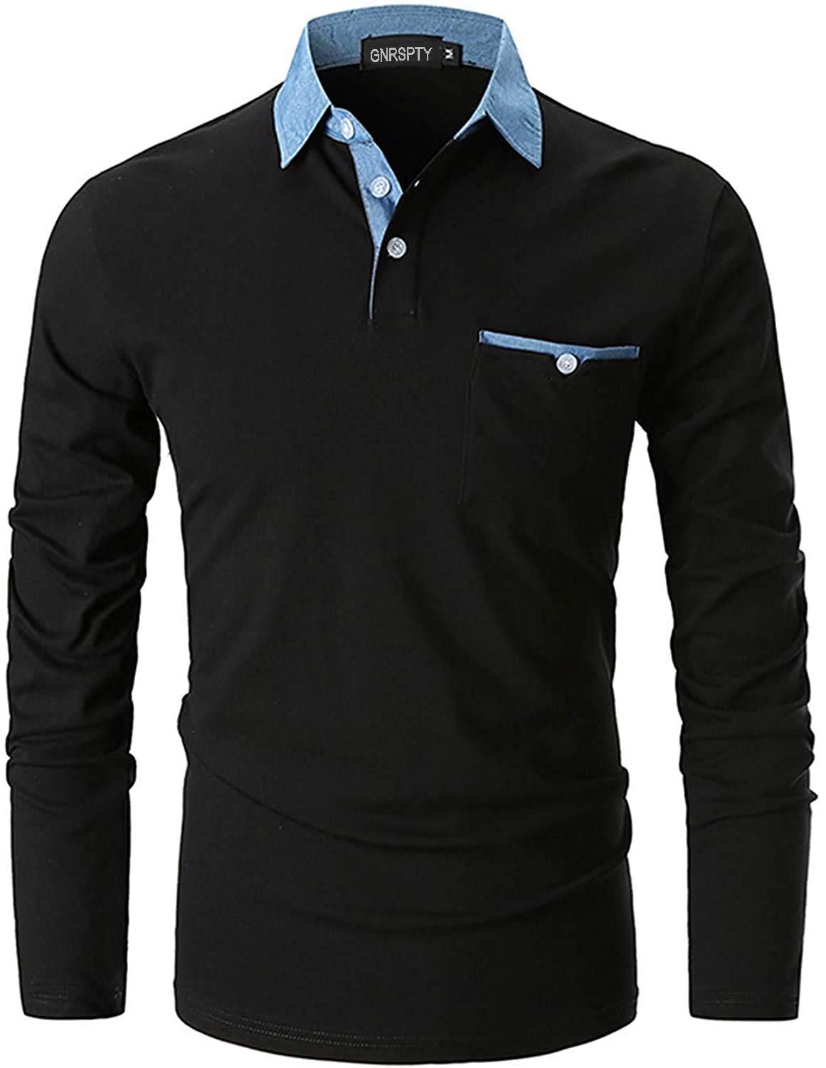 GNRSPTY Polo Manica Lunga Uomo Maglietta Denim Collare Maglia Elegante Cotone T-Shirt Golf Tennis Lavoro Camicia