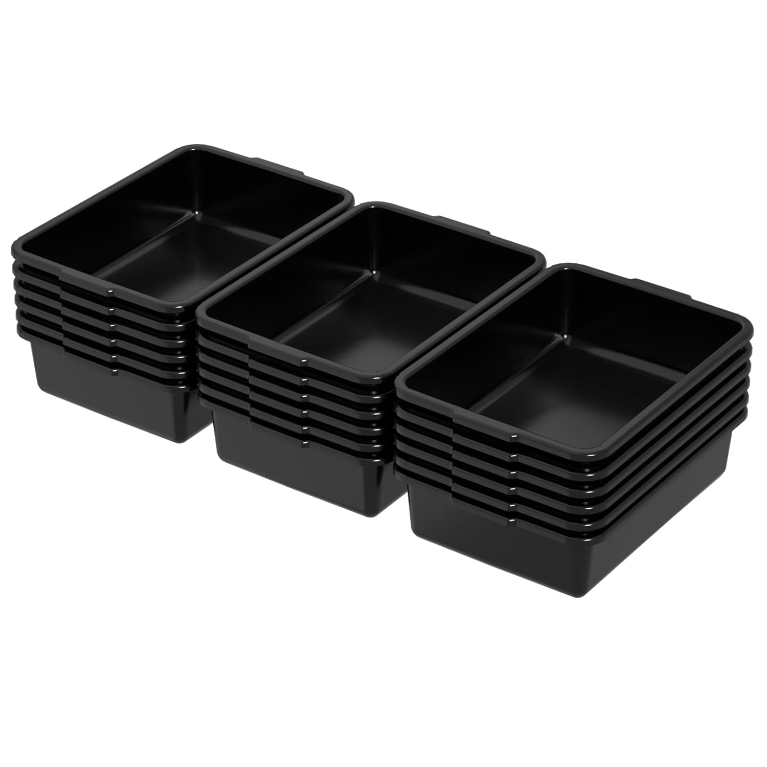 12 Packs Black Plastic Commercial Bus Tubs, 13 L Plastic Restaurant Dish Washing Box