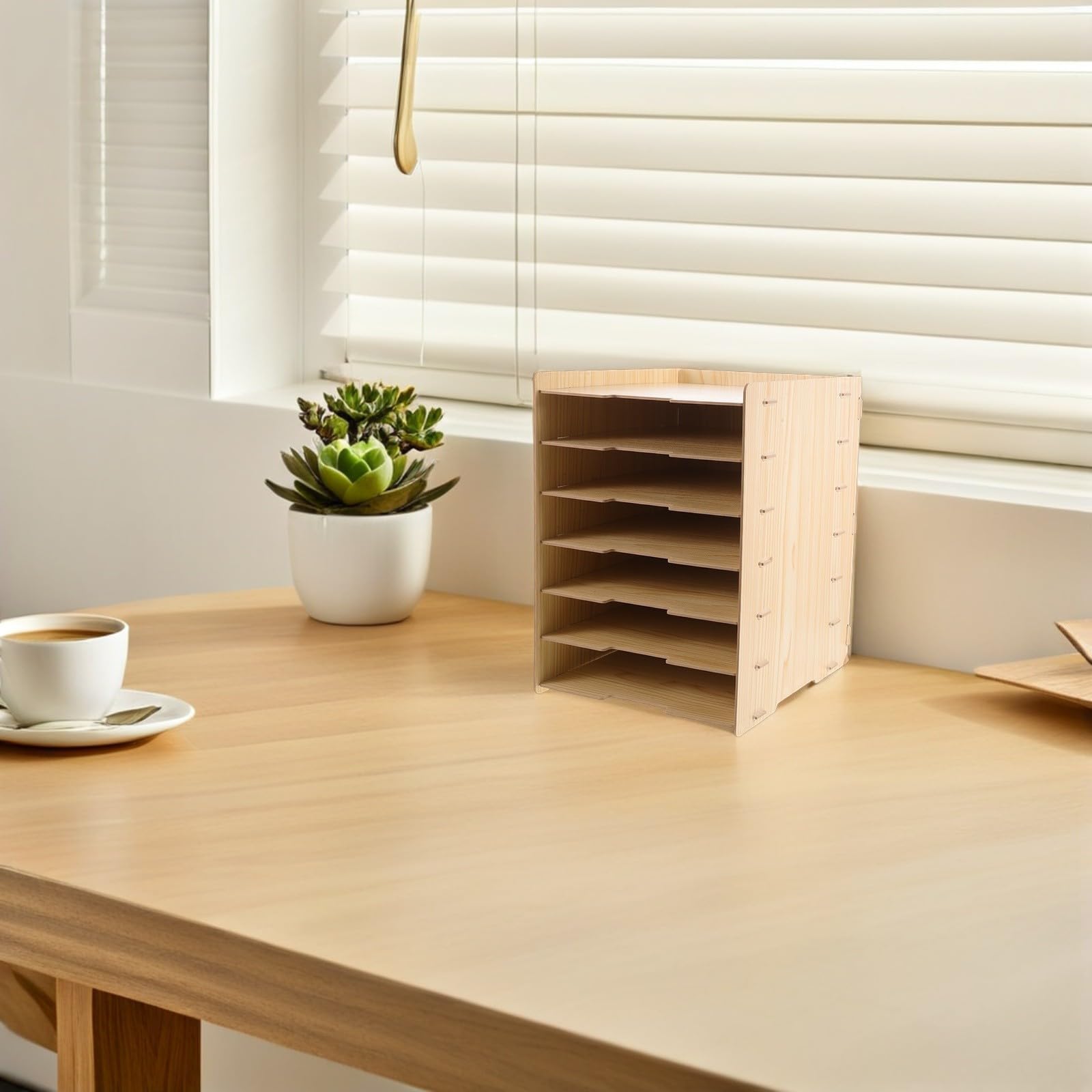 Mipcase Organizer da Scrivania in Legno con 7 Ripiani Modulari, Design Naturale, Empilabile e Versatile per Ufficio e Postazioni di Lavoro