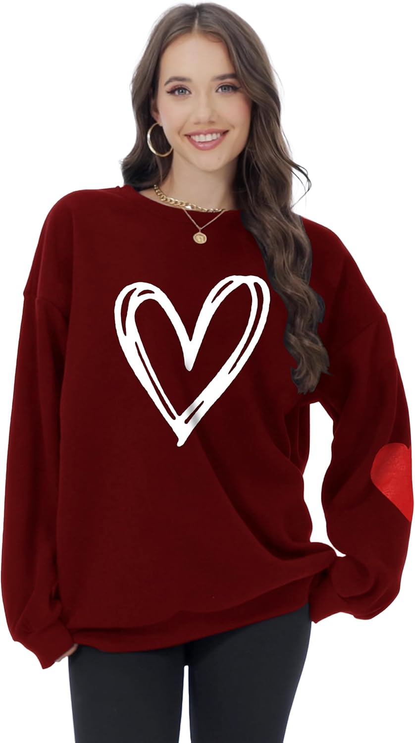Womens Valentines Day Sweatshirt-Heart Printed Long Sleeve Crewneck Pullover Oversized Sweatshirts - Image 2
