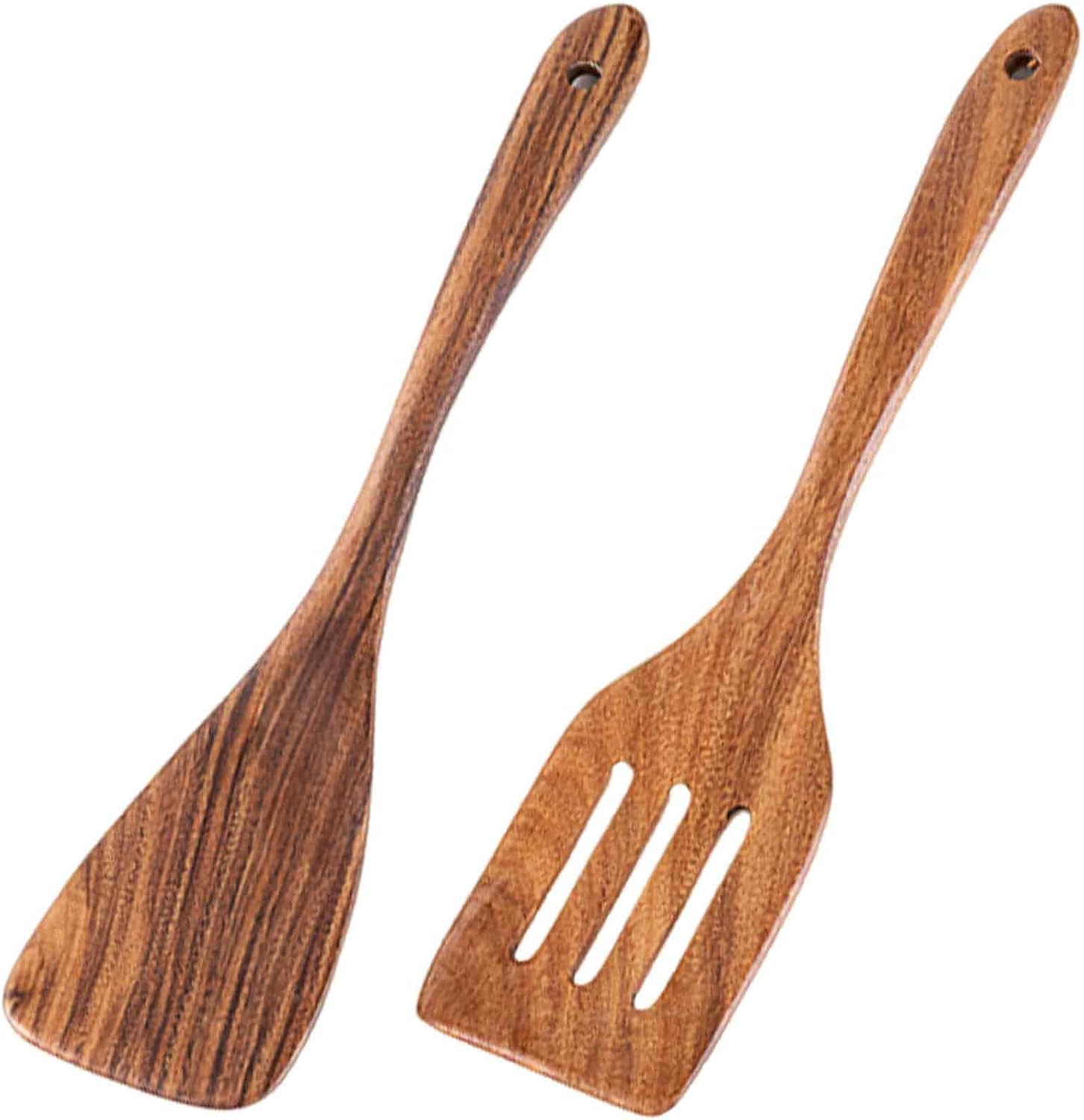 Wooden Spatula,2 Pieces Wooden Spoons Cooking Utensils Set with Long Handle Suitable for Non Stick and Frying Pans Kitchen Gift Cooking Essentials Brown 30cm
