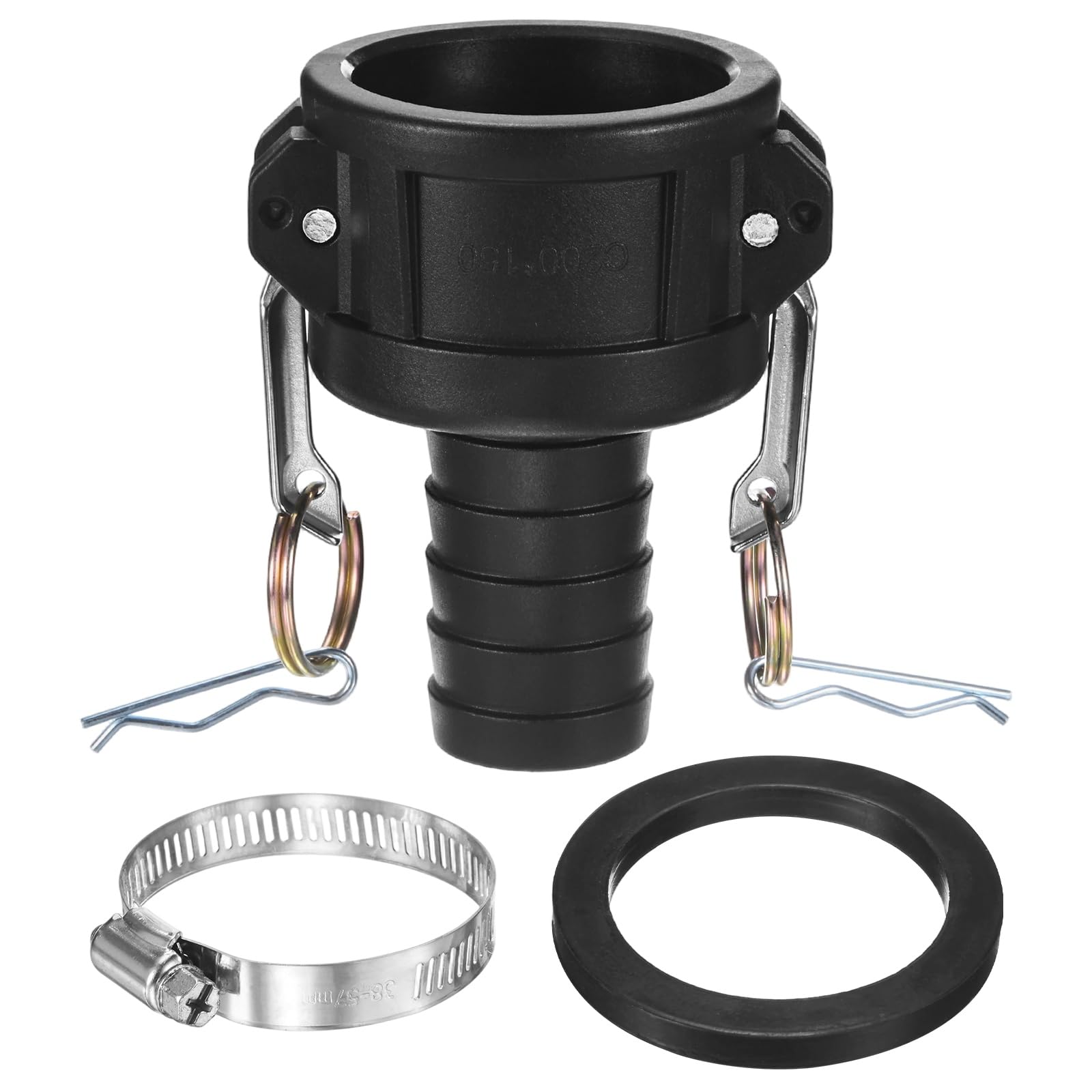 M METERXITY 275 330 Gallon IBC Tote Fittings, Polypropylene 2 Inch Camlock Fittings to 1.5 Inch Garden Hose Connector with Gasket and Pipe Clamp, Tank Drain Adapter for Garden Hose [Black]